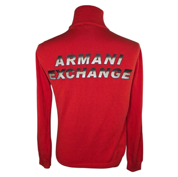 Armani Exchange Orange Logo Half Zip Sweater Cotton Vintage Y2K Pullover Small - Picture 5 of 9